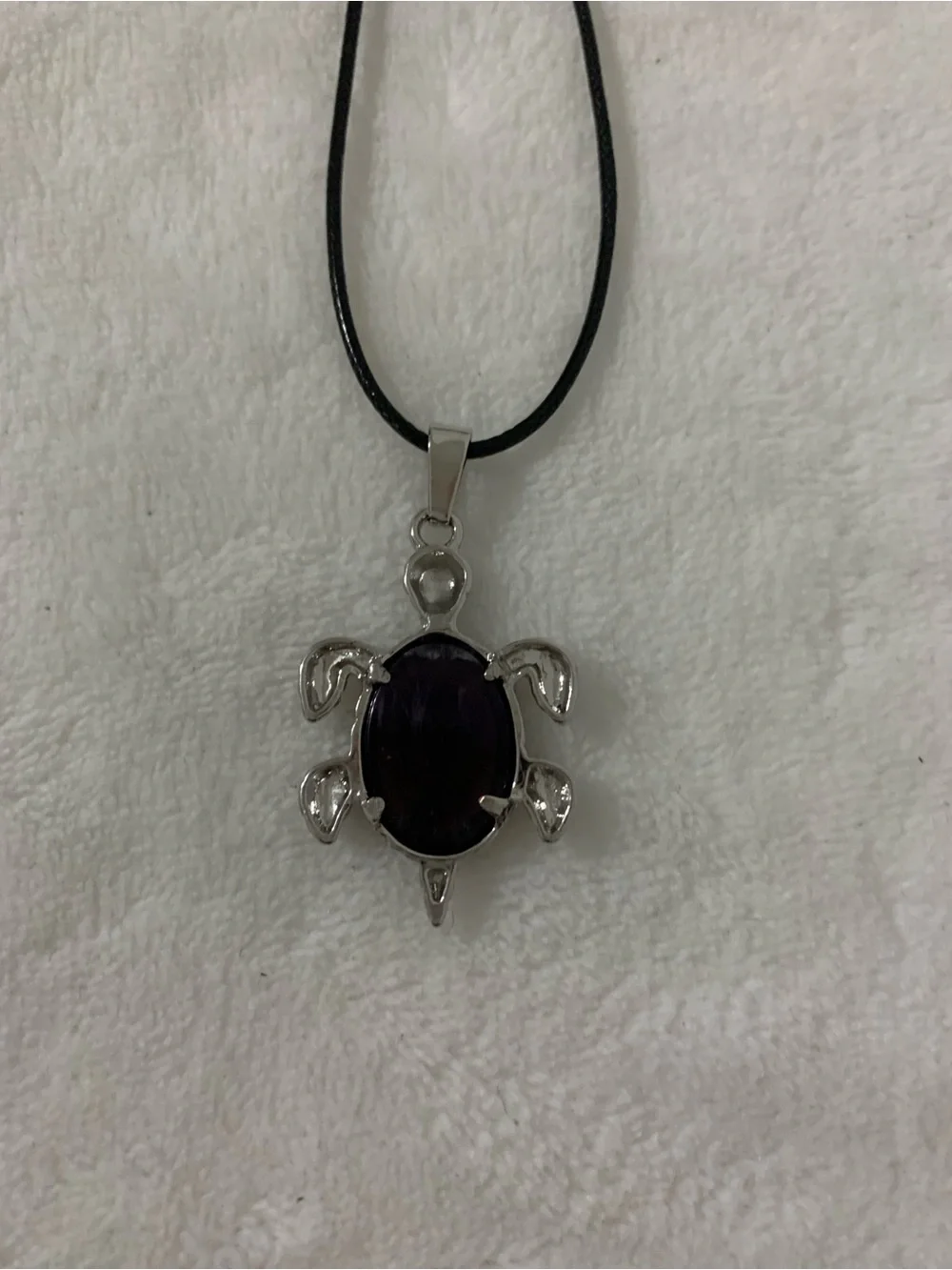 Silver Turtle Pendant Necklace with Amethyst Stone